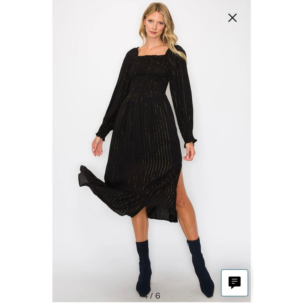 OAT NEW YORK Women's Square Neck Puff Sleeve Longsleeved Black/Dress NWT